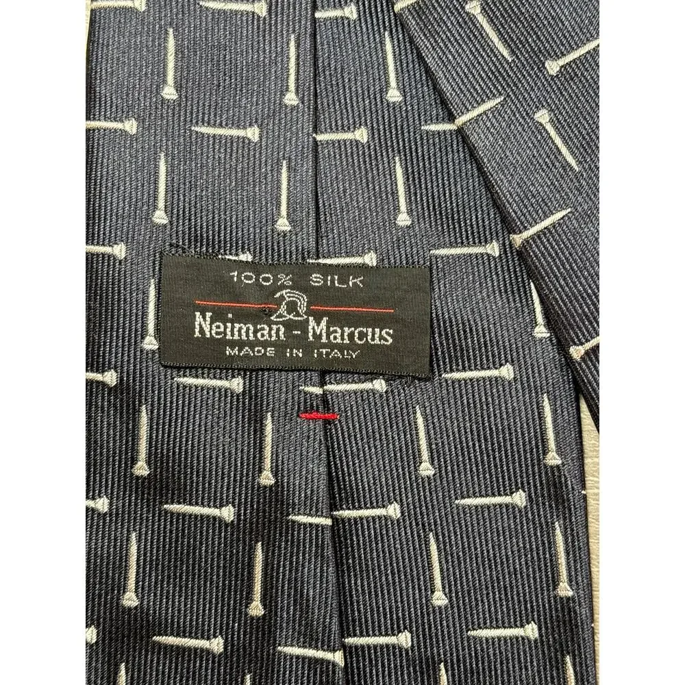 Vintage Neiman Marcus 100% Silk Tie- Black White Repeating Tee Design Tie- Italy